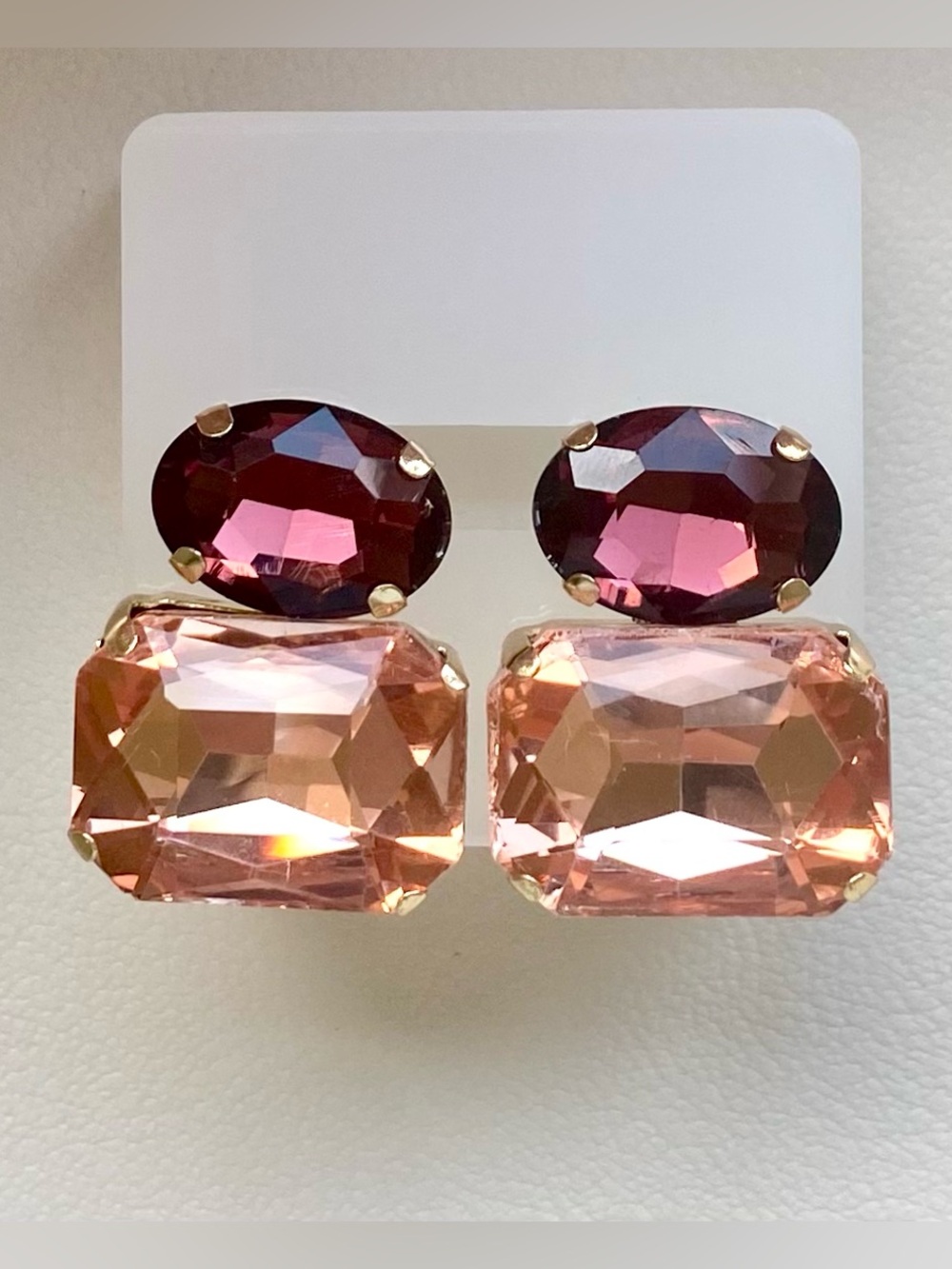 Crystal Drop Statement Earrings in Pink and Burgundy